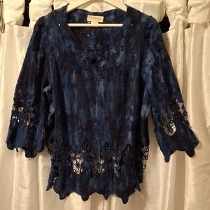 Impulse California Elegant Navy Lace Blouse XL